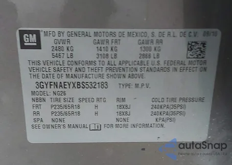 2011 Cadillac Srx Luxury Collection z USA, uszkodzony, nr VIN 3GYFNAEYXBS532183